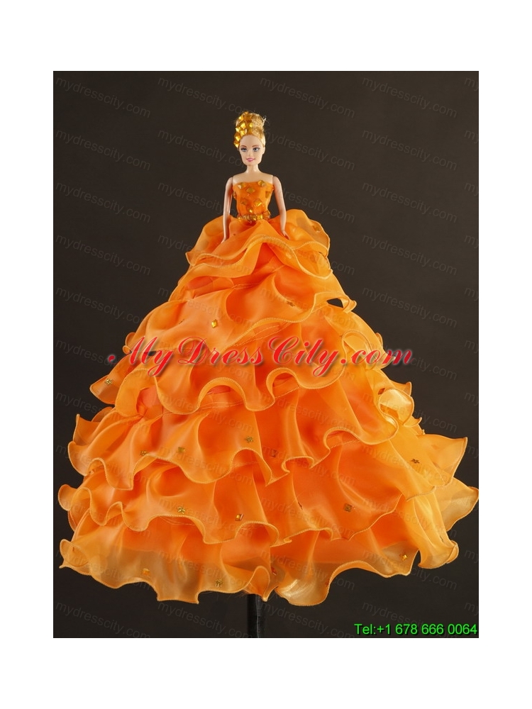 2015 Light Yellow Quinceanera Dress with Appliques and Ruffled Layers