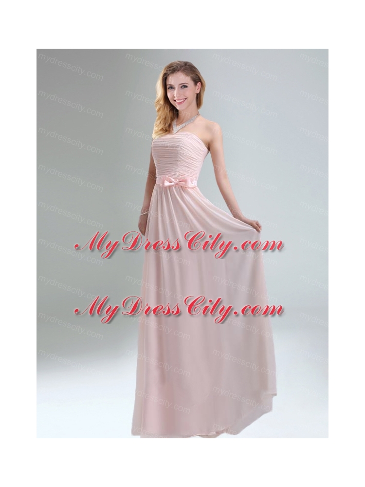 2015 Most Popular Light Pink Empire Bridesmaid Dress with Bowknot belt