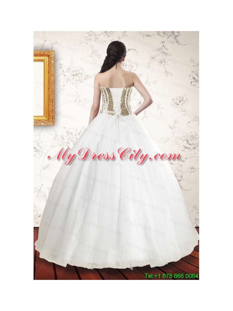 2015 The Super Hot Tulle Strapless Sequins White Quinceanera Dresses