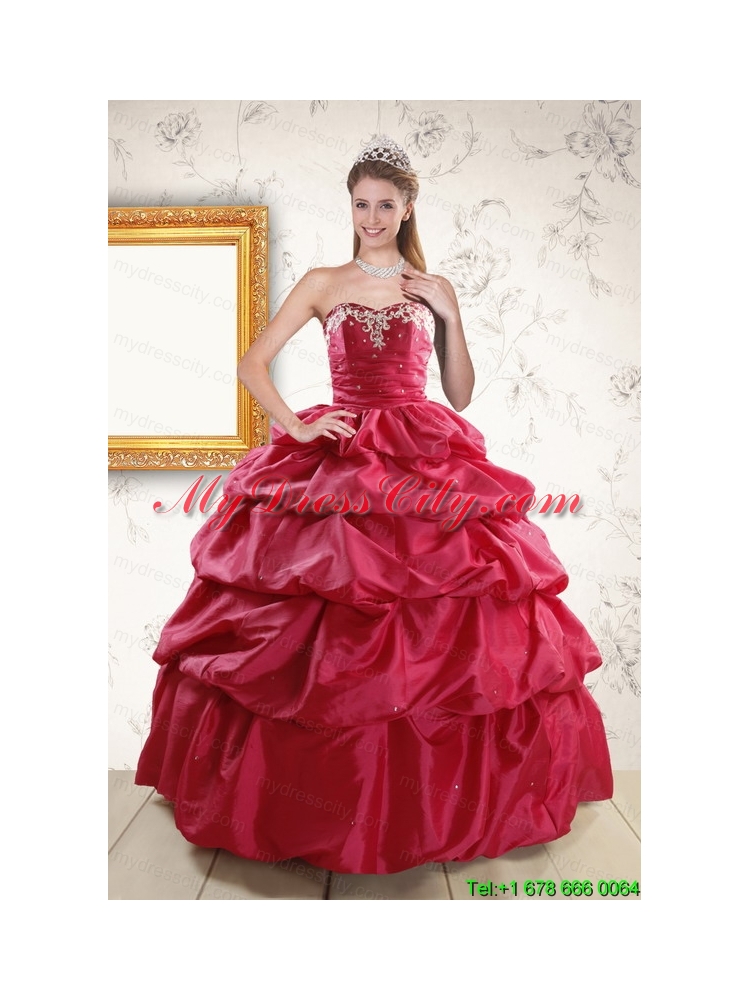 Appliques 2015 Hot Pink Quinceanera Dresses with Lace Up