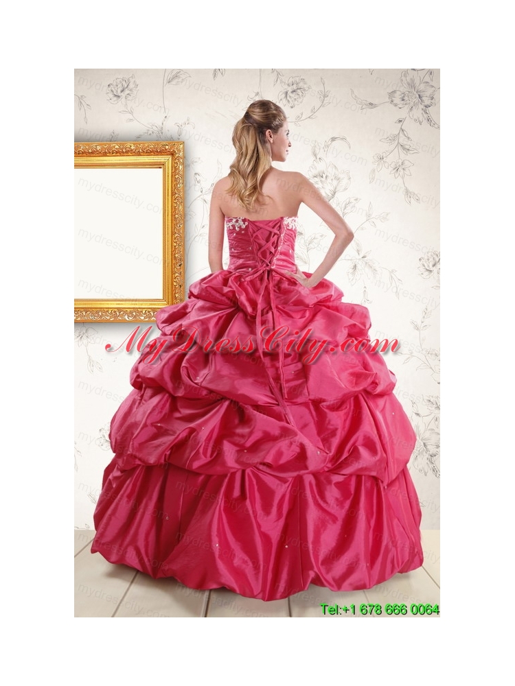 Appliques 2015 Hot Pink Quinceanera Dresses with Lace Up