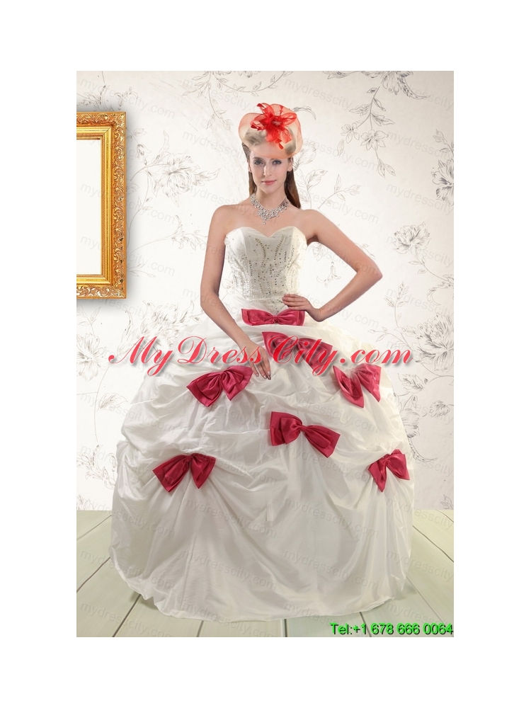 Cheap White Quinceanera Dresses with Beading and Bowknots For 2015