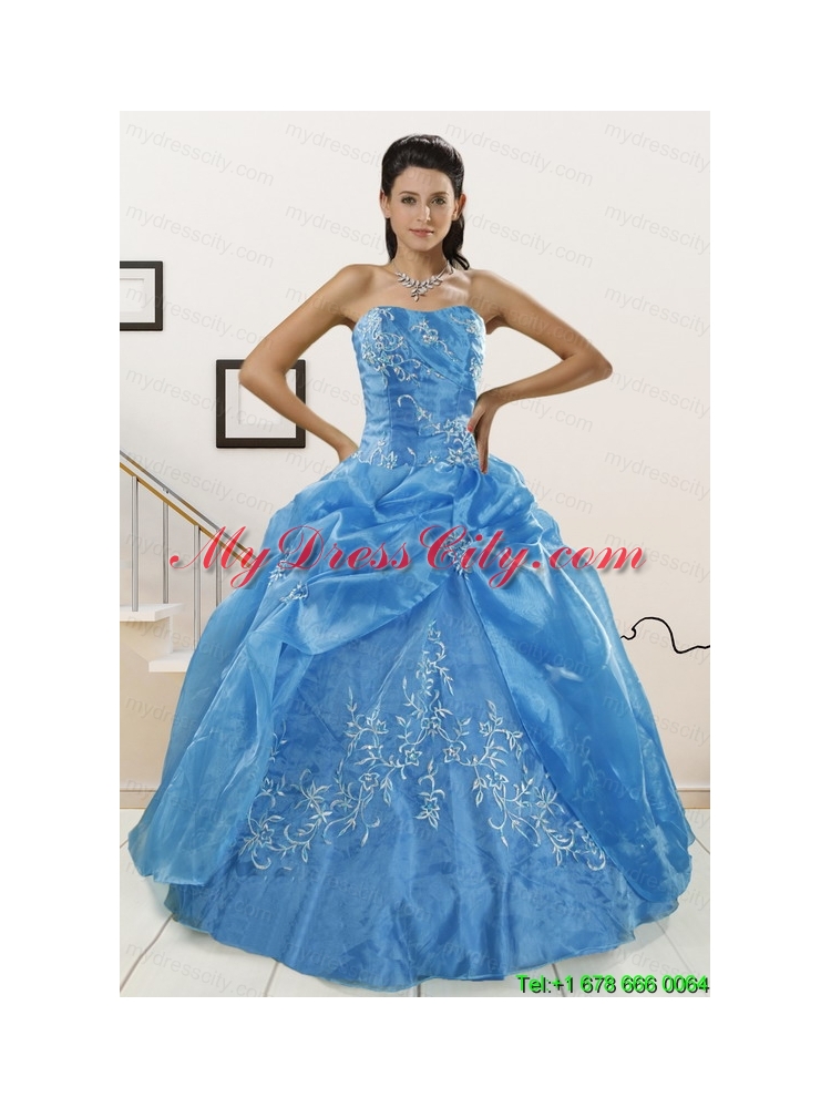 Classical Baby Blue 2015 Quinceanera Dresses with Embroidery