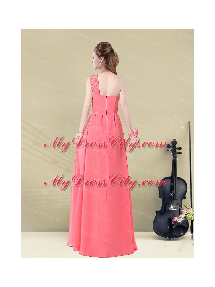 Decent Floor Length Belt One Shoulder Bridesmaid Dress Fitted