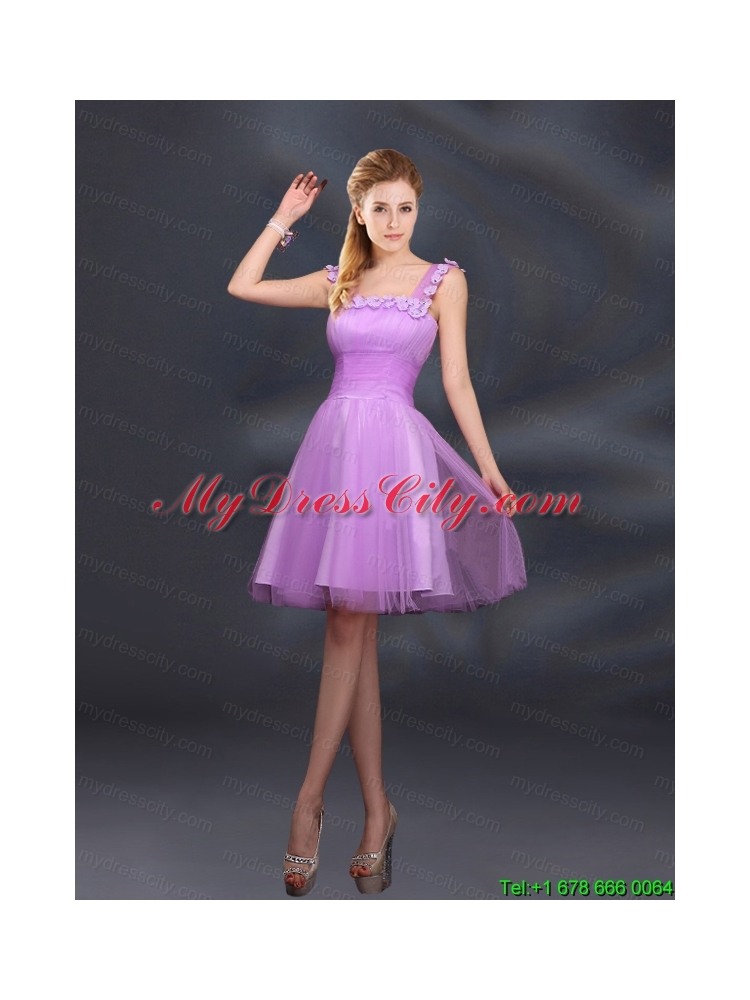 Elegant A Line Straps Lilac Prom Dresses with Appliques