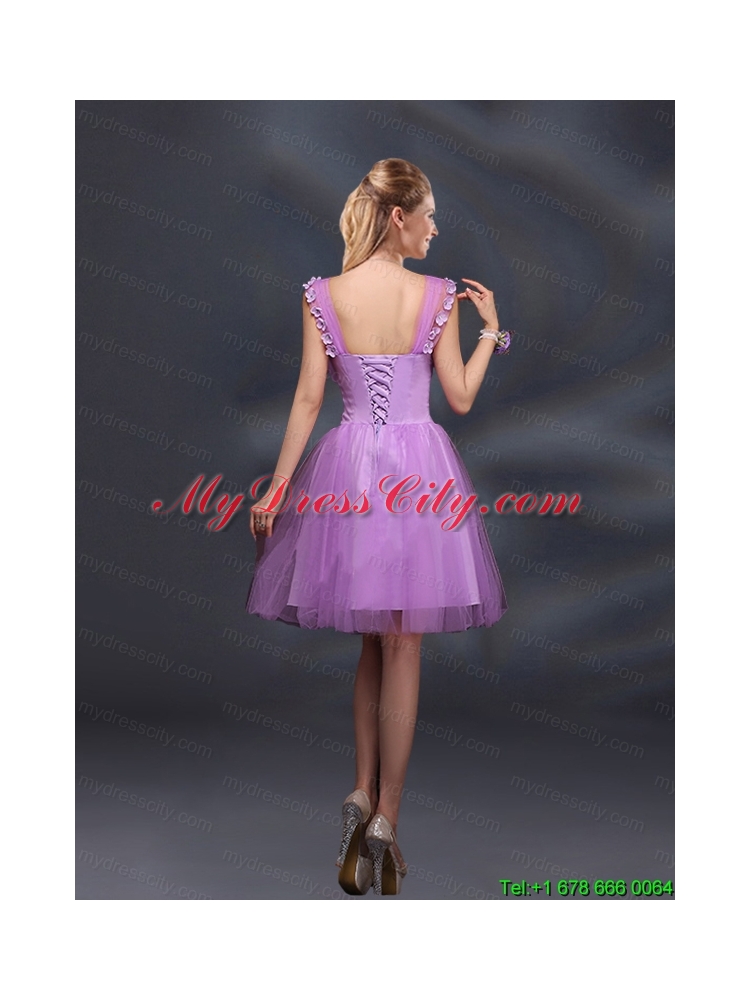 Elegant A Line Straps Lilac Prom Dresses with Appliques