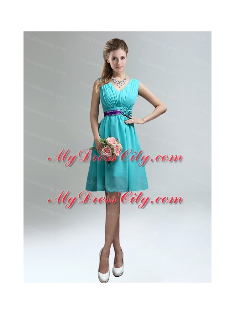 Elegant V Neck Ruching Bridesmaid Dress with Belt for Sale