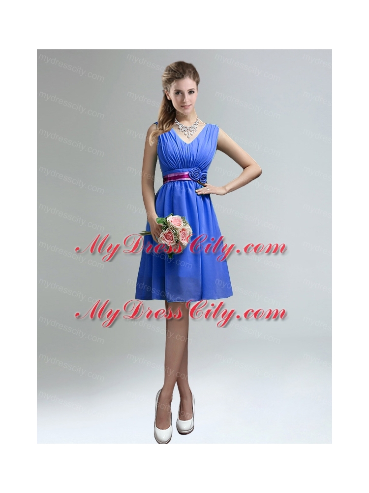 Elegant V Neck Ruching Bridesmaid Dress with Belt for Sale