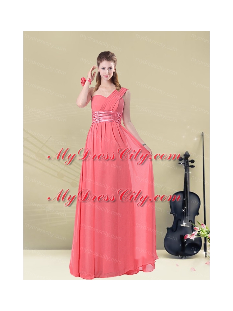 Exquisite Watermelon Bridesmaid Dresses with Ruch and Beading