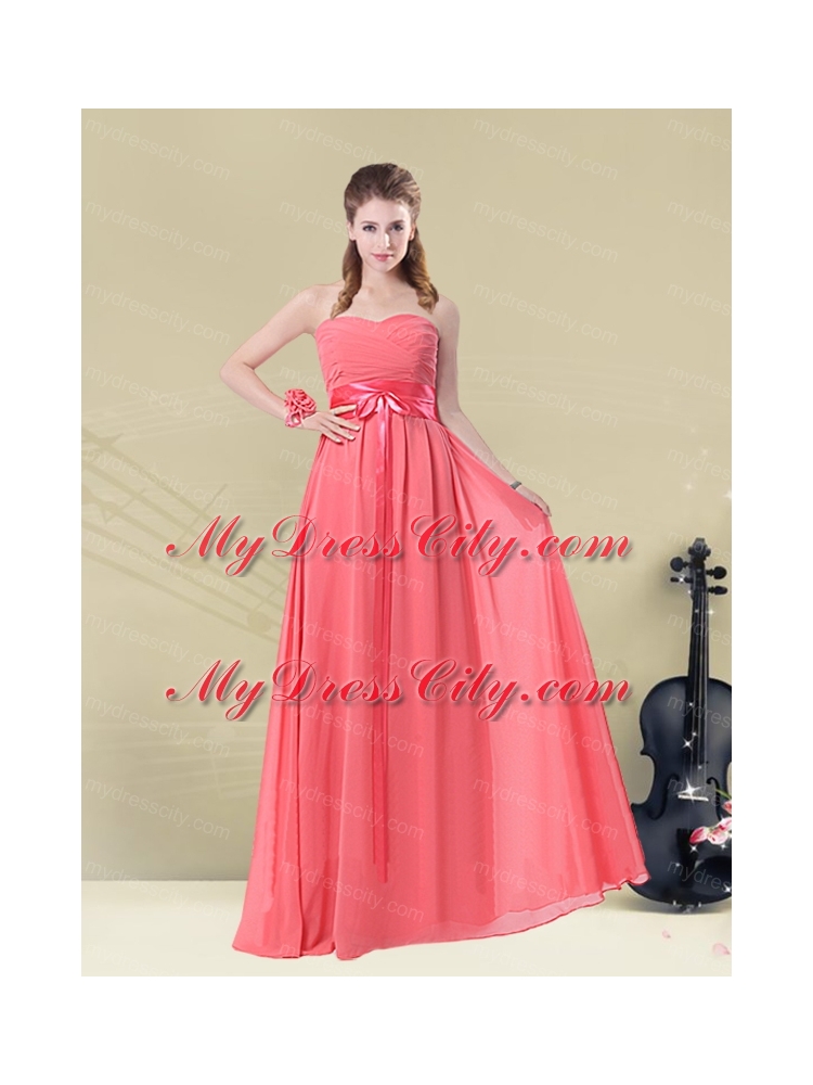 Exquisite Watermelon Bridesmaid Dresses with Ruch and Beading