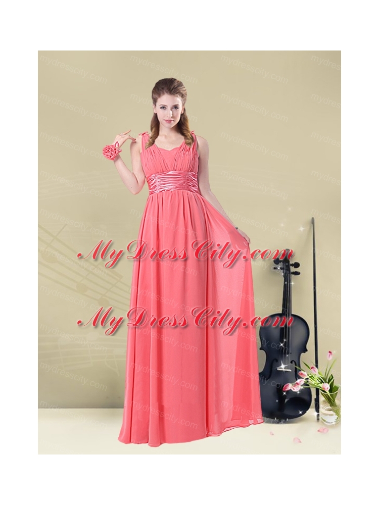 Exquisite Watermelon Bridesmaid Dresses with Ruch and Beading