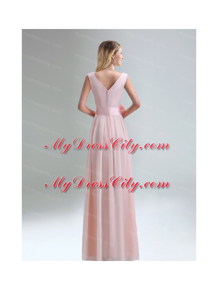 Fashionable Belt Ruching Chiffon Bridesmaid Dress with Bowknot