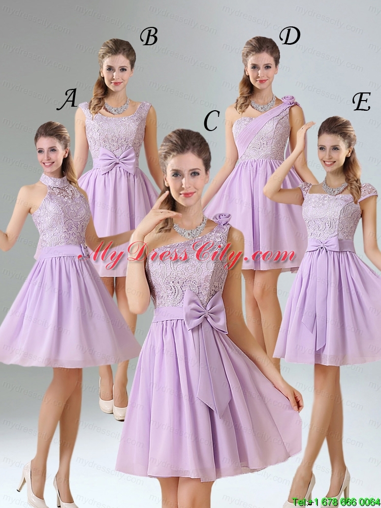 High Neck Lilac A Line Lace Prom Dress Chiffon for 2015