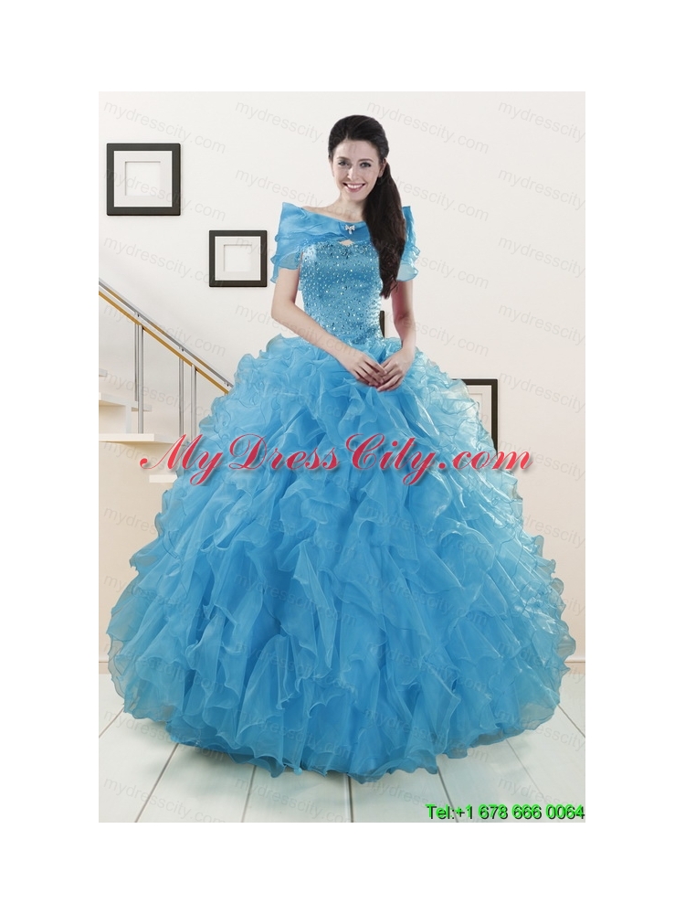 Hot Sell Beaded Quinceanera Dresses Ruffled in Blue