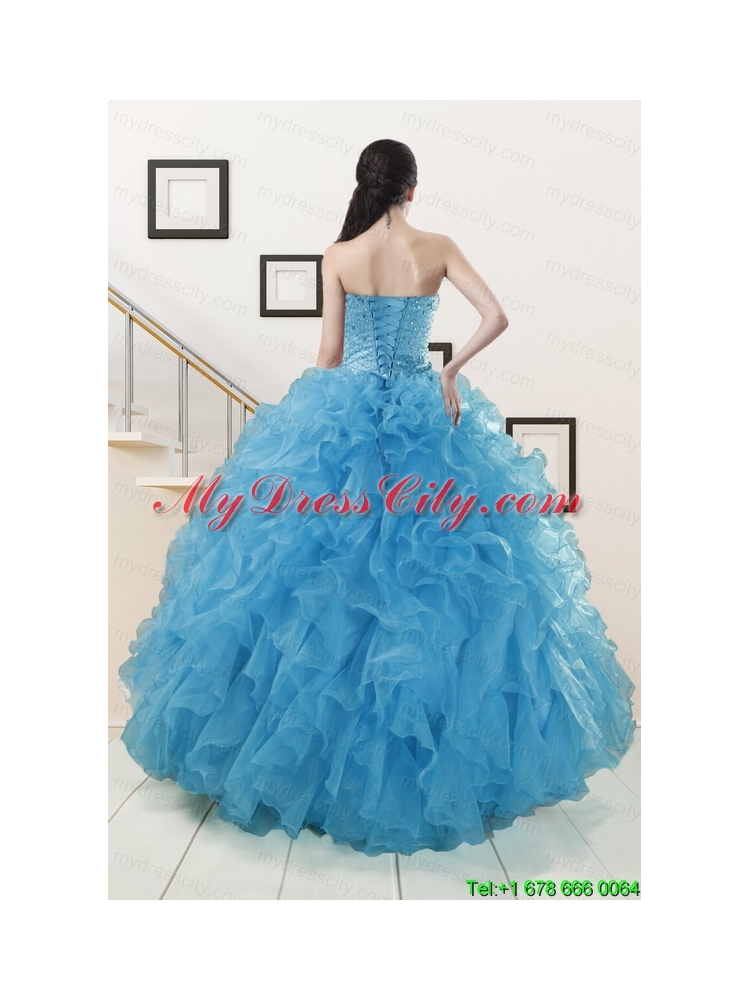 Hot Sell Beaded Quinceanera Dresses Ruffled in Blue