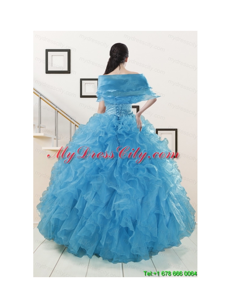 Hot Sell Beaded Quinceanera Dresses Ruffled in Blue