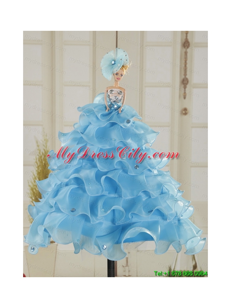 Hot Sell Beaded Quinceanera Dresses Ruffled in Blue