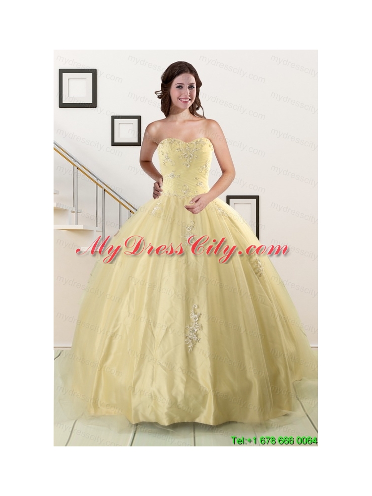 Latest Appliques Quinceanera Dress in Light Yellow For 2015