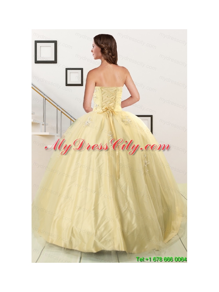 Latest Appliques Quinceanera Dress in Light Yellow For 2015