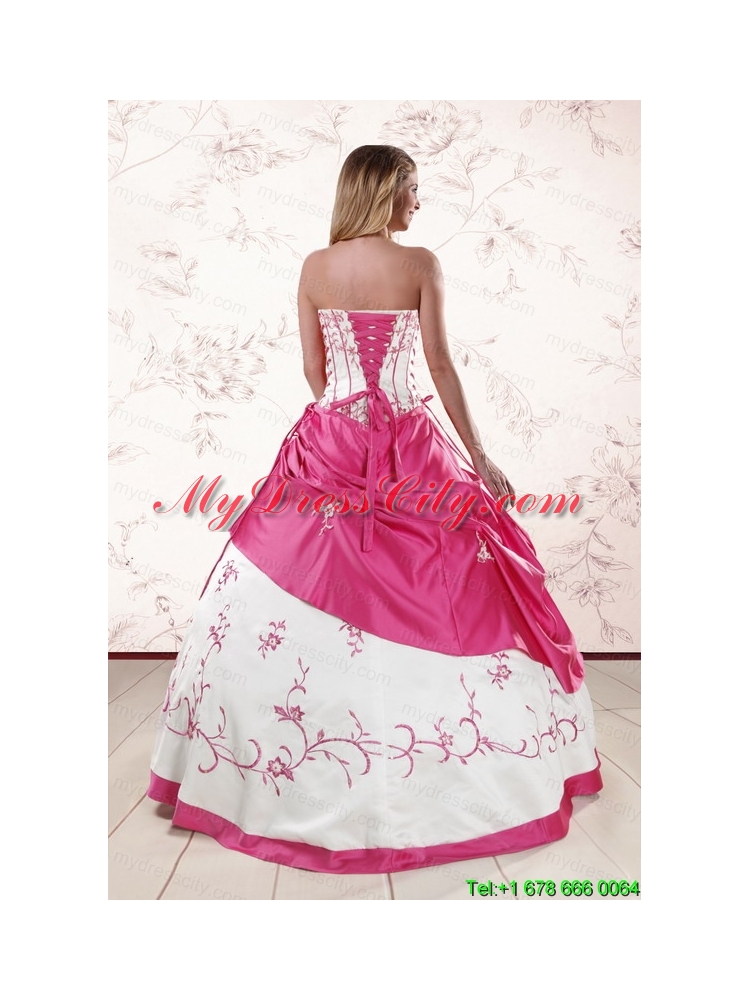 Luxurious Embroidery Sweet 15 Dresses in White and Hot Pink