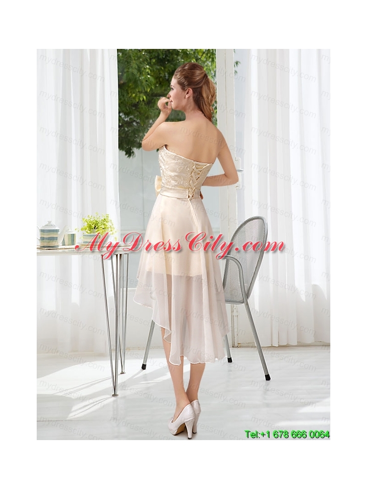 Luxurious Strapless A Line Prom Dress with Belt and Lace