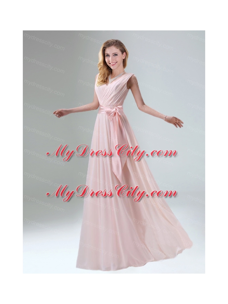 Most Beautiful Chiffon Light Pink Empire Bridesmaid Dress with Ruching