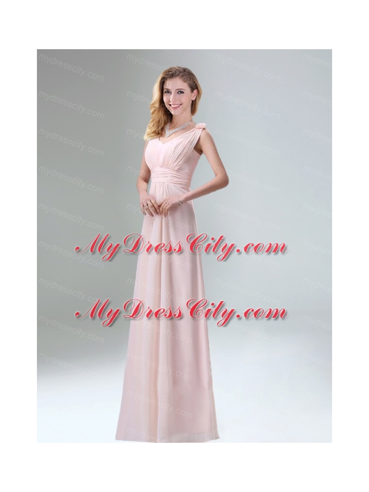 Most Beautiful Chiffon Light Pink Empire Bridesmaid Dress with Ruching