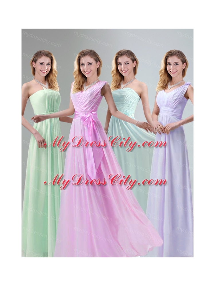 Most Beautiful Chiffon Light Pink Empire Bridesmaid Dress with Ruching