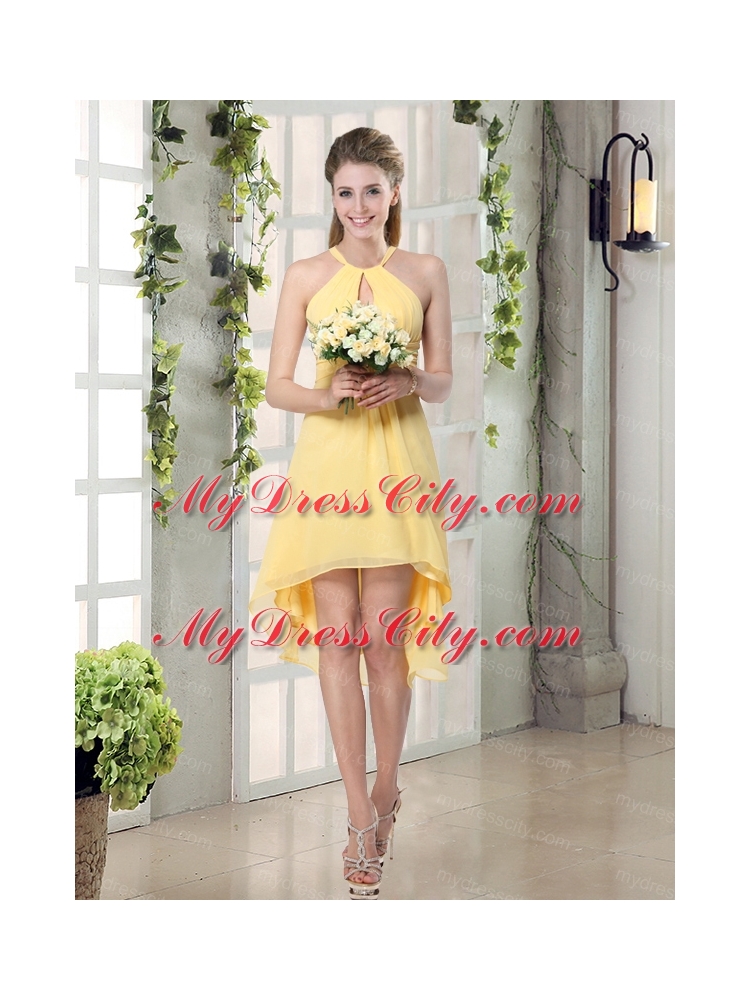 New Fashion Halter Top Asymmetrical  Bridesmaid Dress