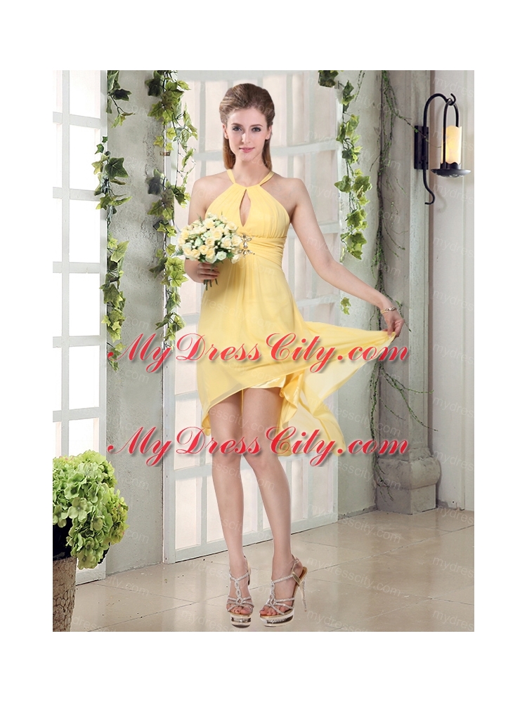 New Fashion Halter Top Asymmetrical  Bridesmaid Dress