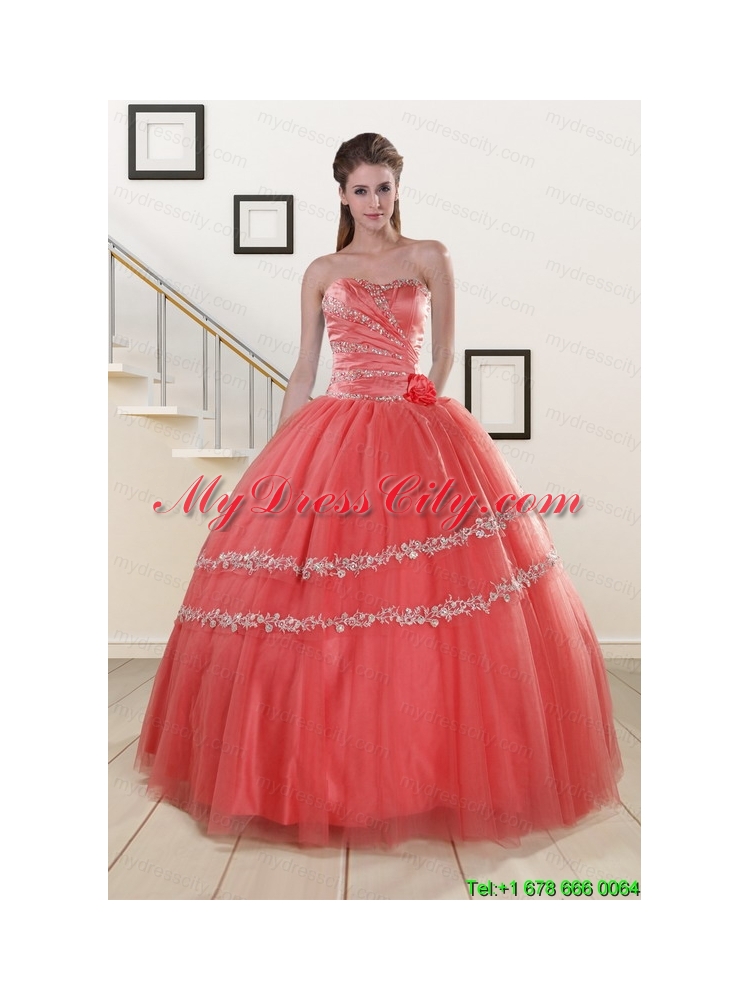 New Style Beaded Watermelon Quinceanera Dresses for 2015