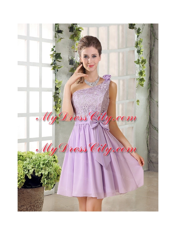 One Shoulder Lilac Bridesmaid Dress with Bowknot for 2015