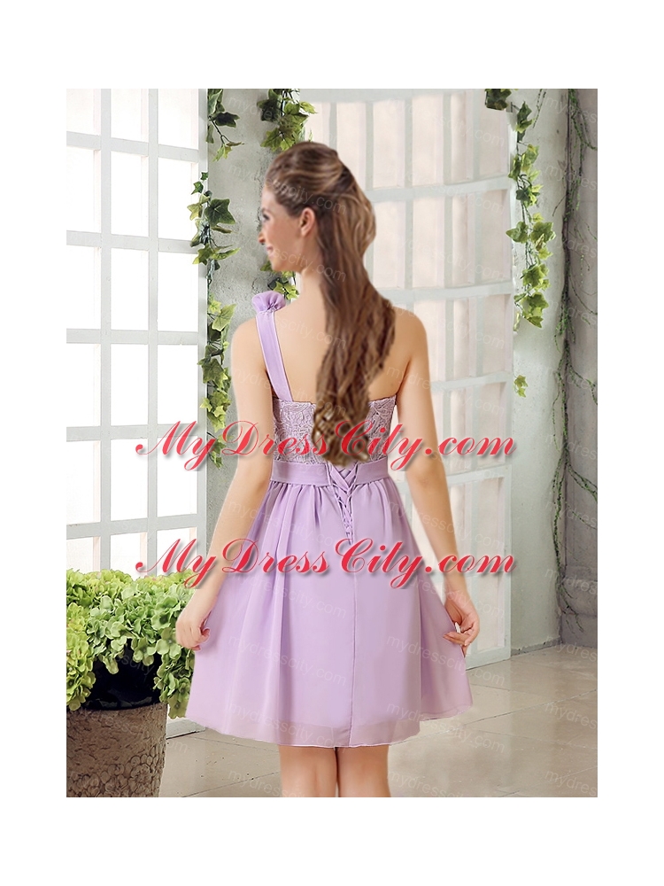 One Shoulder Lilac Bridesmaid Dress with Bowknot for 2015