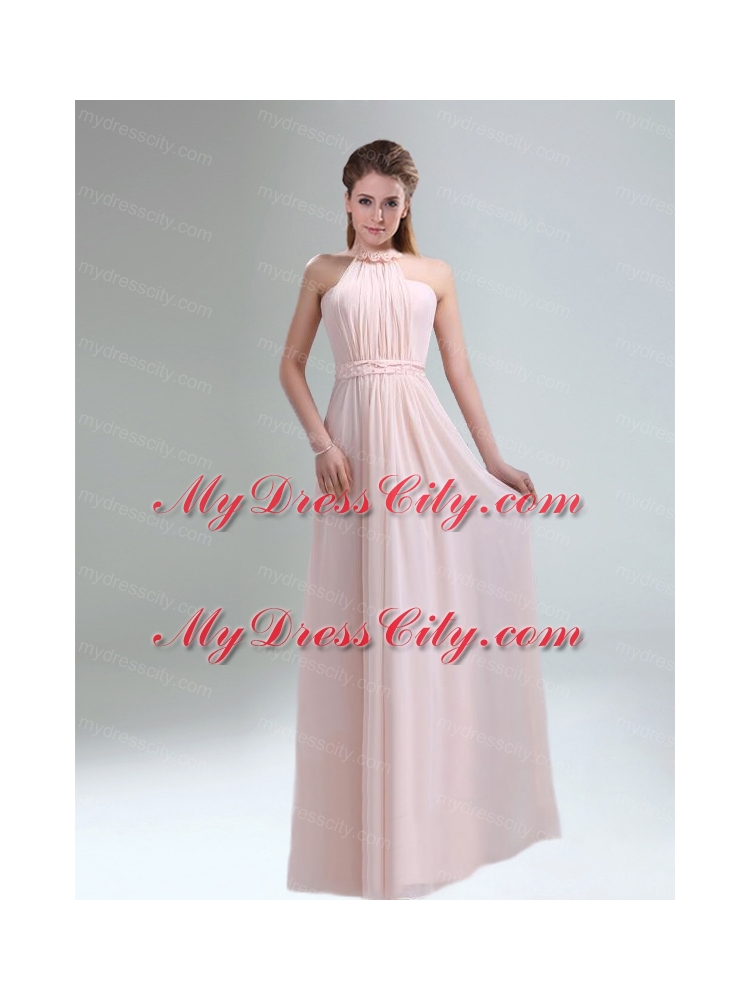 Romantic 2015 High Neck Chiffon Light Pink Bridesmaid Dress