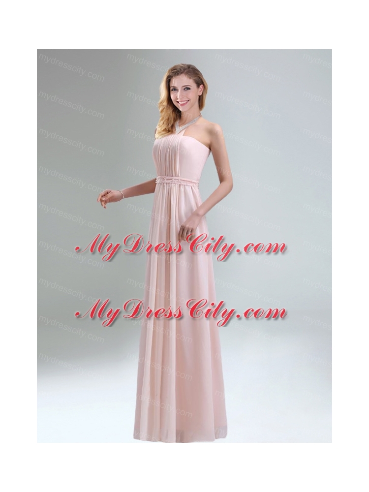 Romantic 2015 High Neck Chiffon Light Pink Bridesmaid Dress