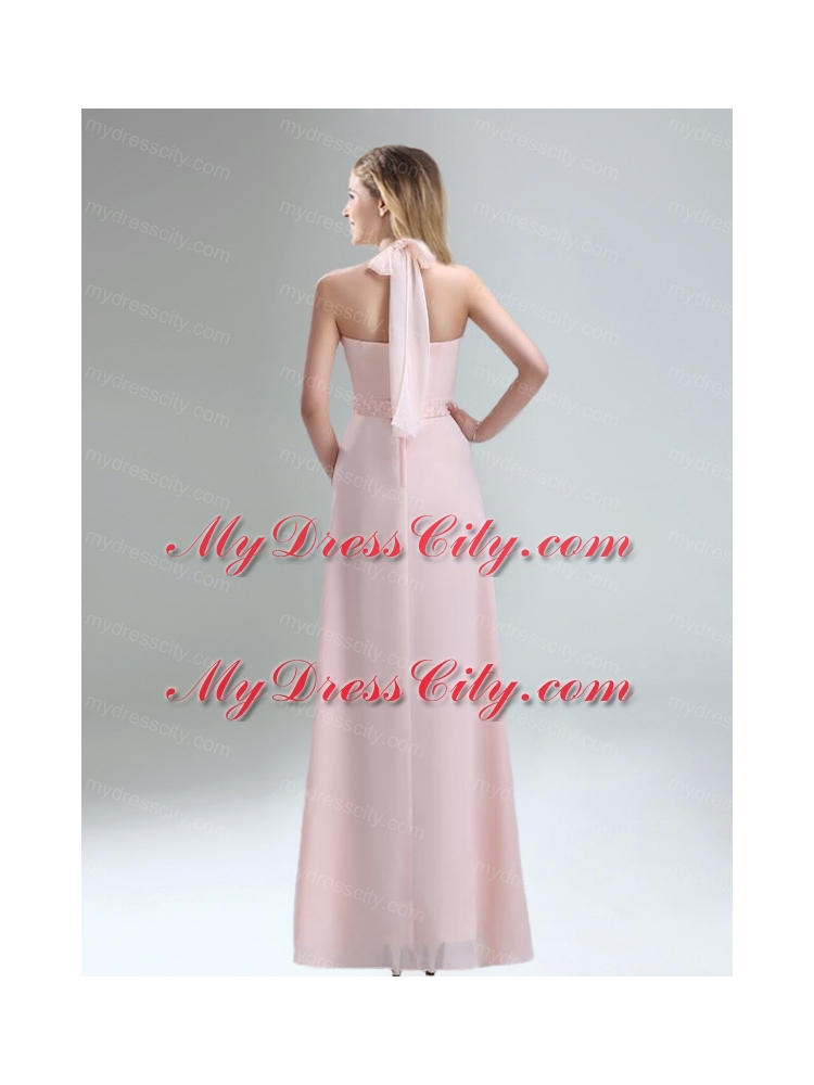 Romantic 2015 High Neck Chiffon Light Pink Bridesmaid Dress