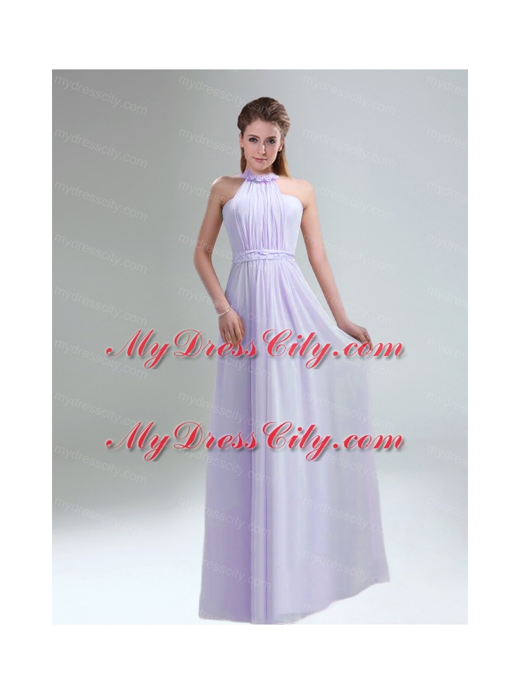 Romantic 2015 High Neck Chiffon Light Pink Bridesmaid Dress