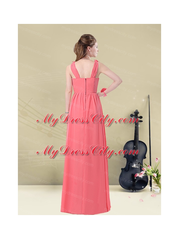 Super Hot Straps Floor Length Bridesmaid Dress with Belt