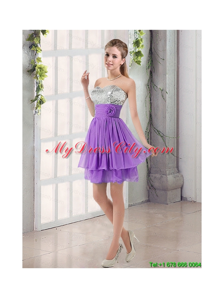 Sweetheart A Line Prom Dress with Sequins and Handle Made Flowers