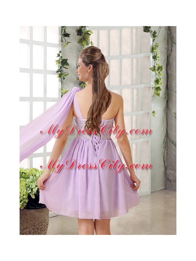 The Most Popular Lilace One Shoulder A line Bridesmaid Dress with Rushing