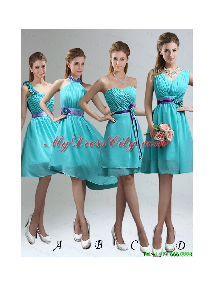 Unique One Shoulder Ruches Teal Prom Dresses with Belt