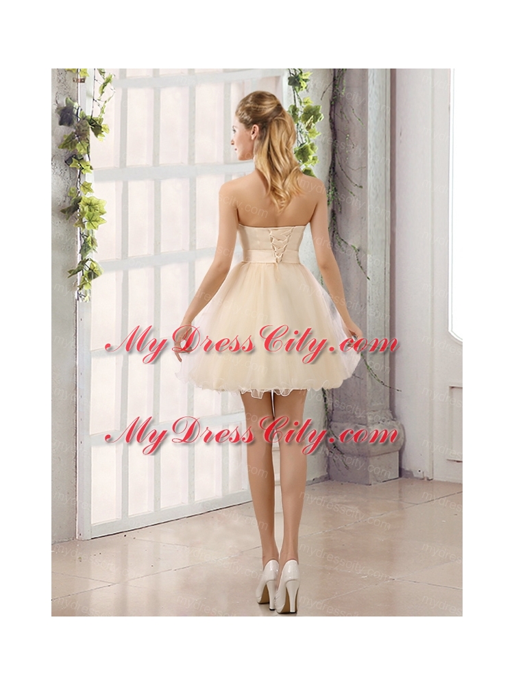 2015 A Line Belt Mini Length Bridesmaid Dress with Strapless