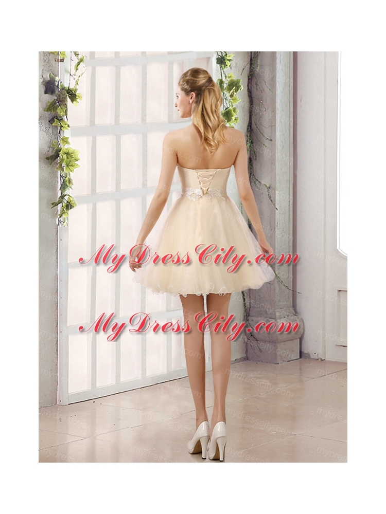 2015 Appliques Strapless A Line Mini Length Bridesmaid Dress