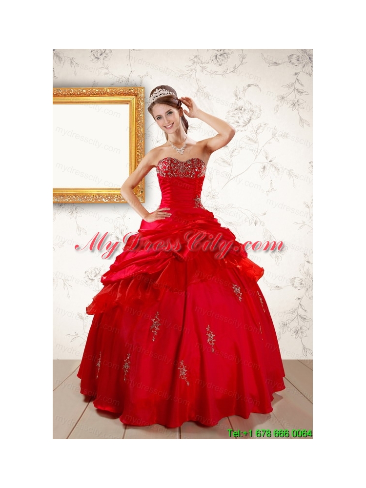 2015 Beautiful Beading Sweetheart Red Quinceanera Dresses