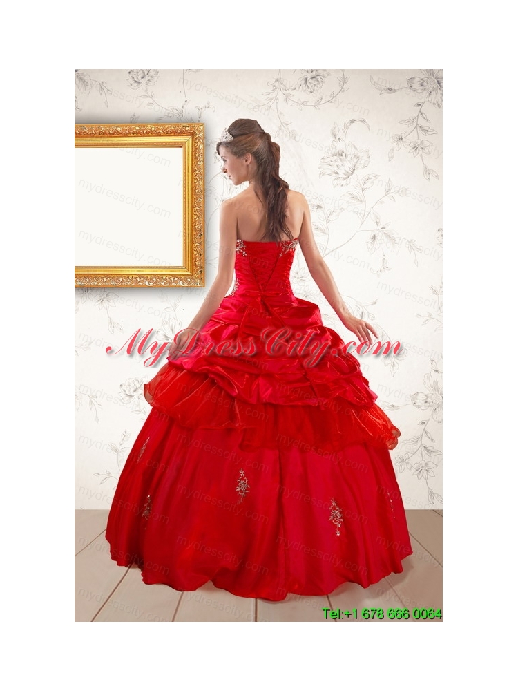 2015 Beautiful Beading Sweetheart Red Quinceanera Dresses