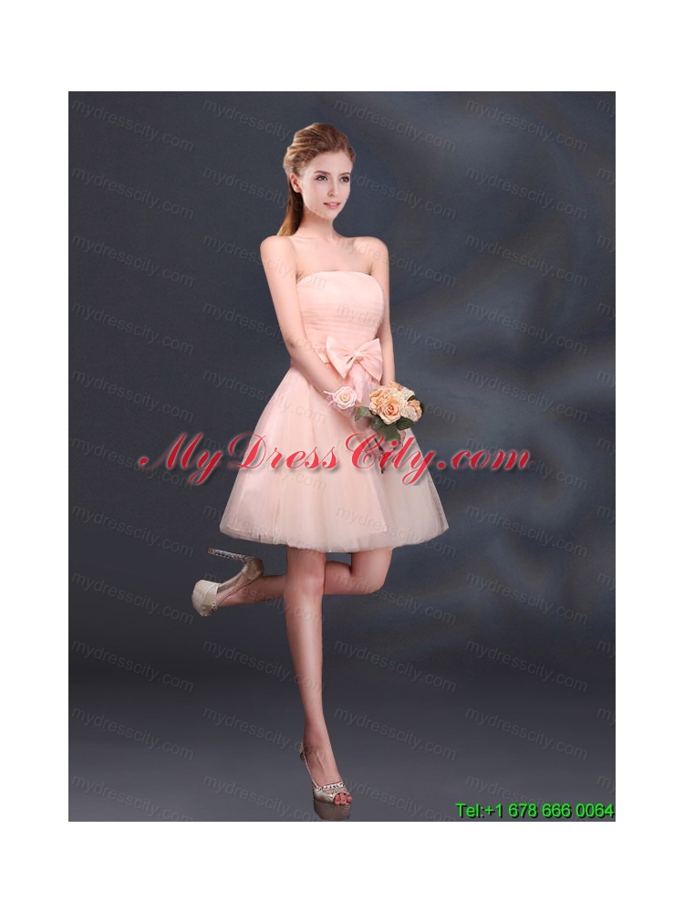 2015 Bowknot A Line Strapless Prom Dress with Lace Up