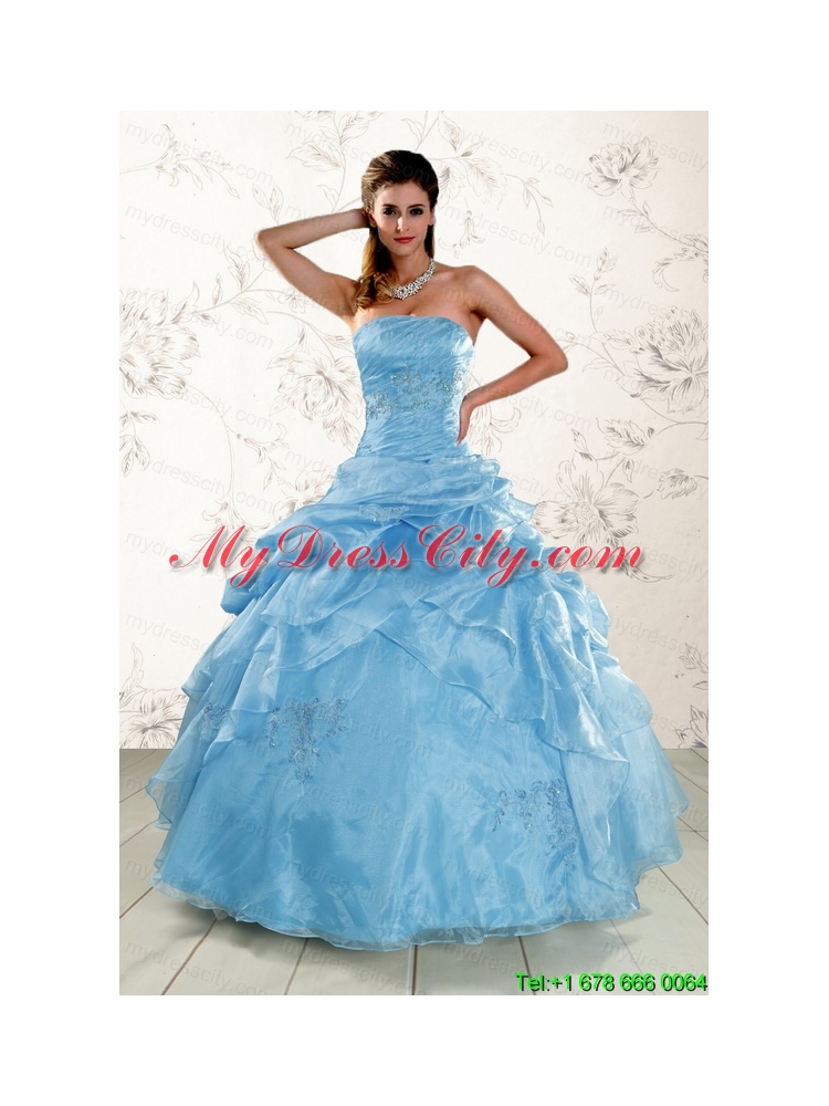 2015 Brand New Aqua Blue Quinceanera Dresses with Appliques