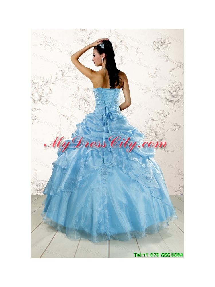 2015 Brand New Aqua Blue Quinceanera Dresses with Appliques