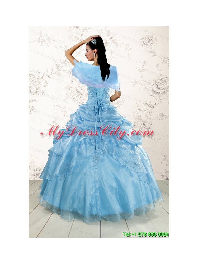 2015 Brand New Aqua Blue Quinceanera Dresses with Appliques