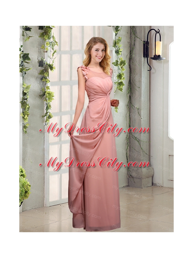 2015 Empire Appliques Ruching Scoop Bridesmaid Dresses